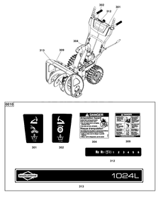 Decals Group Diagram and Parts List for 1024L (1697439-00)(2021) Briggs and Stratton Snow Blower